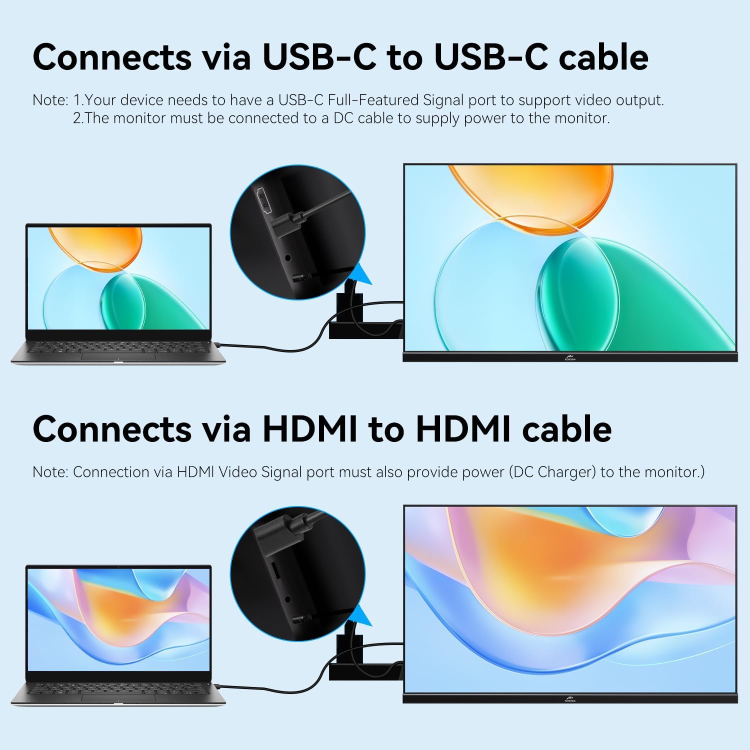 Kenowa 23.8 Inch FHD 1080P Portable IPS Monitor 100Hz Freesync Gaming with Type-C HDMI Dual Speakers Adjustable Stand - Image 4