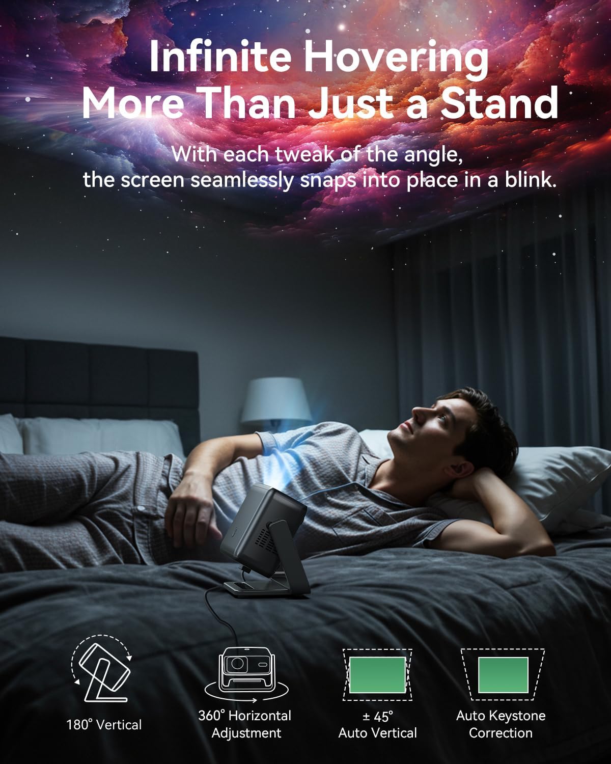 4K Supported Native 1080P Mini Projector WiFi Bluetooth 180° Rotatable Auto Keystone 200" Screen Portable Outdoor Home Theater Smart Projector - Image 7