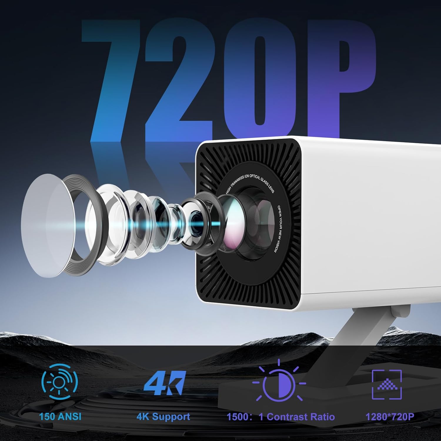 Portable 4K Mini Projector WiFi6 Bluetooth 5.4 150 ANSI Lumens 130 Inch Screen Home Cinema Smart Device - Image 7