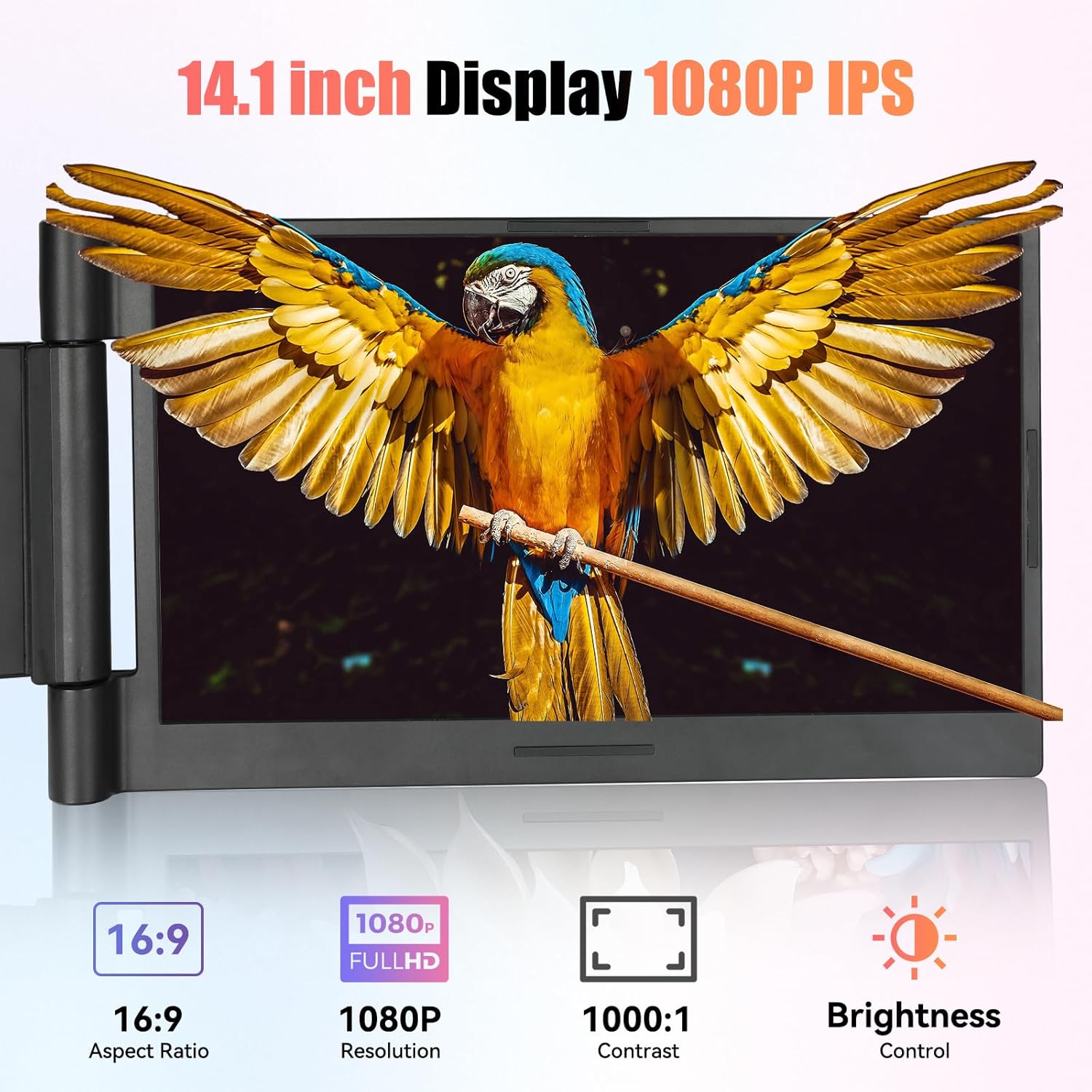 14 Inch 1080P IPS Laptop Screen Extender 280° Rotation Portable Monitor Plug-Play Dual Screen for 13-17.3" Windows Mac Android - Image 3