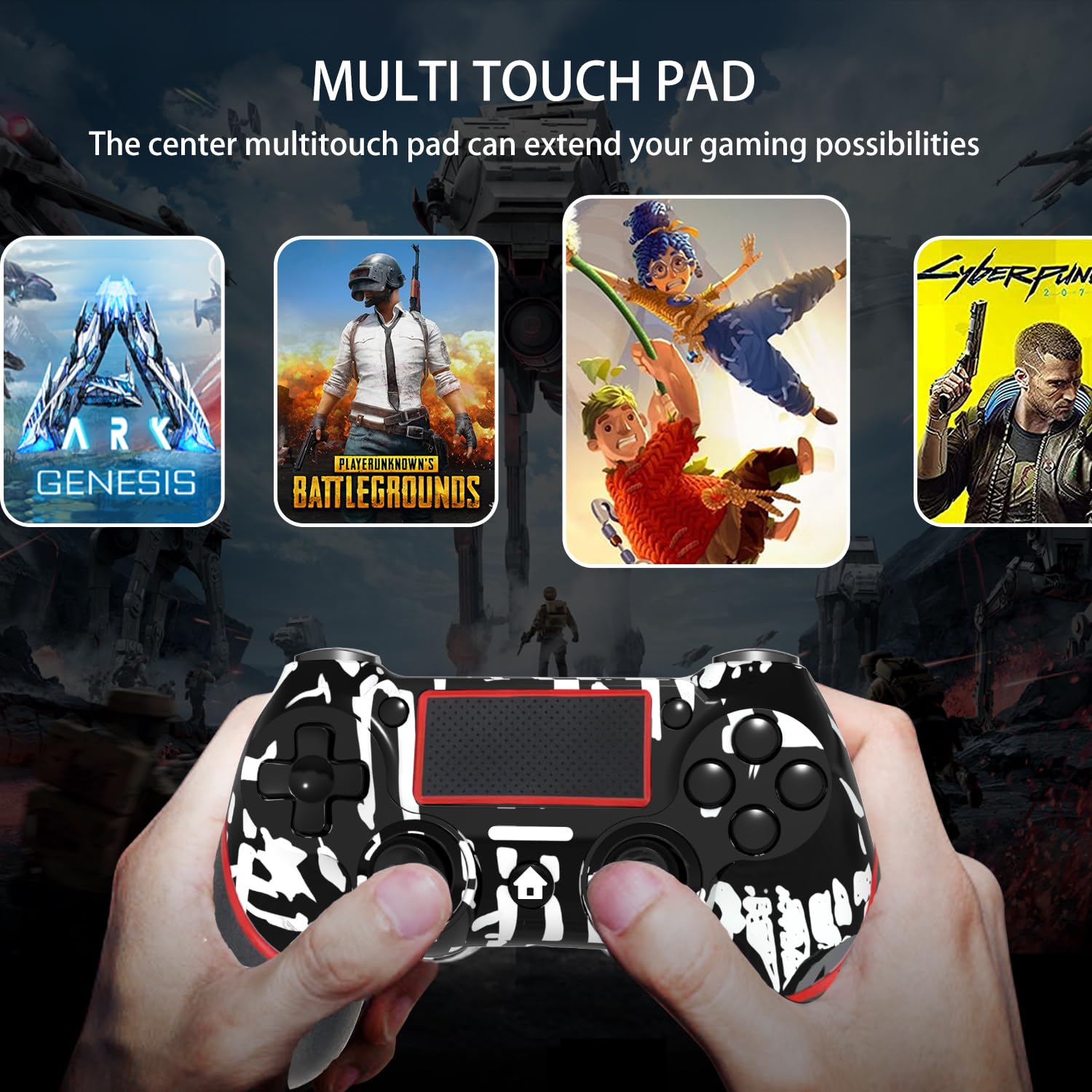SZYUYU Wireless Controller for PS4 Slim Pro PC Black Skull 3.5mm Audio Jack Six Axis - Image 4