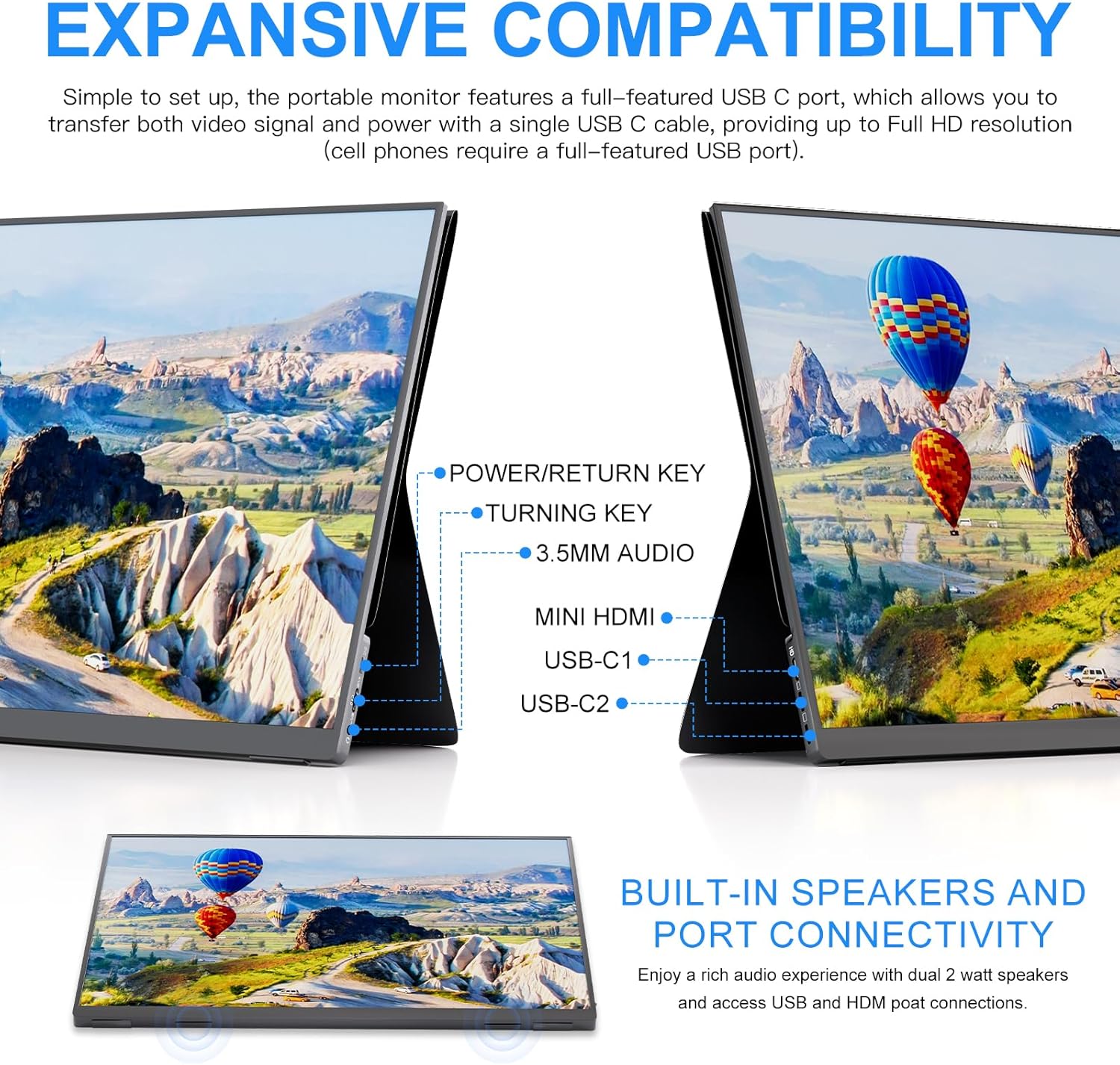 10.5'' 2K FHD 60Hz Portable Laptop Monitor with HDR, USB-C, HDMI, Speakers, Smart Cover - Image 4