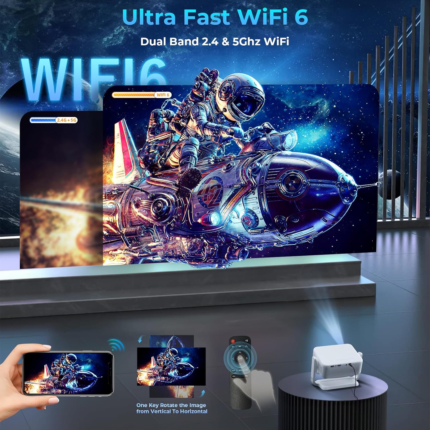 Lisowod L02 2025 Upgrade Portable Mini Projector WiFi Bluetooth 1080P 550 ANSI Outdoor 360° Stand - Image 5