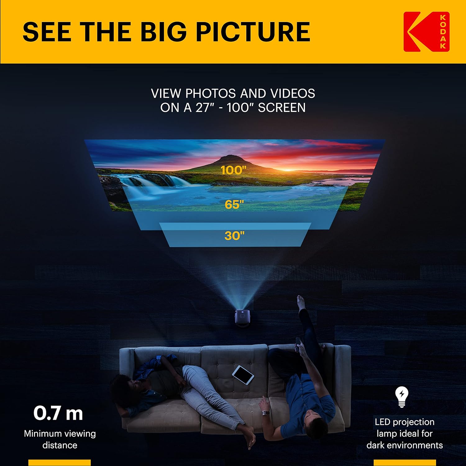 KODAK FLIK X2 Mini Pico Projector Portable 100 Inch Black with Remote and Built-in Speakers - Image 4