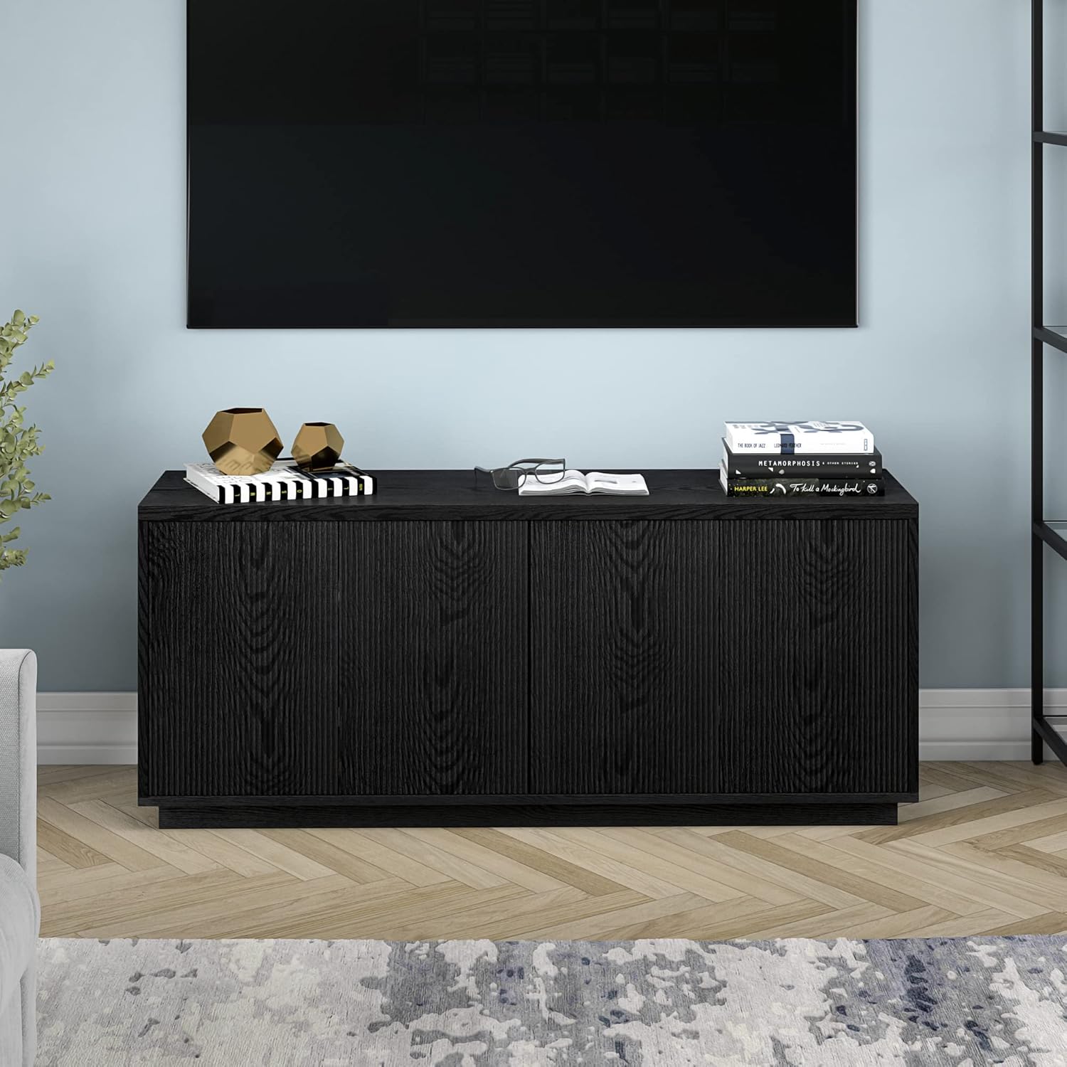 Henn&Hart Hanson 57 Inch Wide Black TV Stand - Image 2