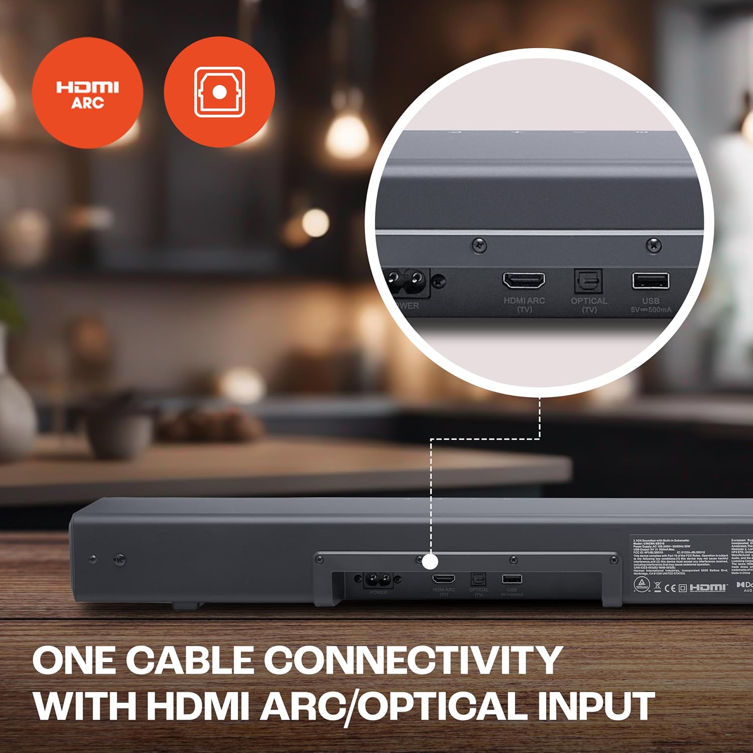 JBL Cinema SB510 3.1 Channel Soundbar 200W Built-in Subwoofer Dolby Audio HDMI eARC Bluetooth Optical - Image 7