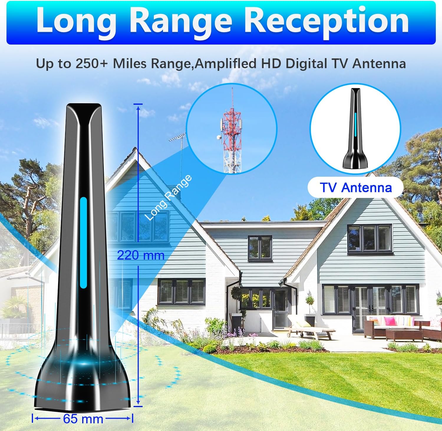 2025 Upgraded Smart TV Indoor HDTV Antenna Long Range 360° Reception 4K 1080p - Image 3