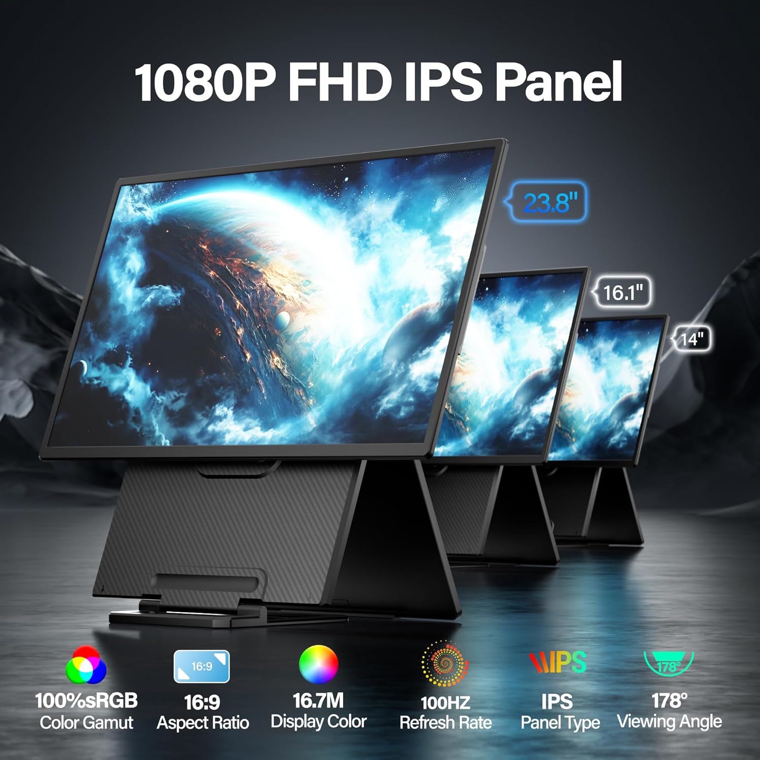 23.8 Inch Portable Monitor 1080P FHD 100Hz IPS 125% sRGB USB Hub Laptop Screen Extender - Image 2