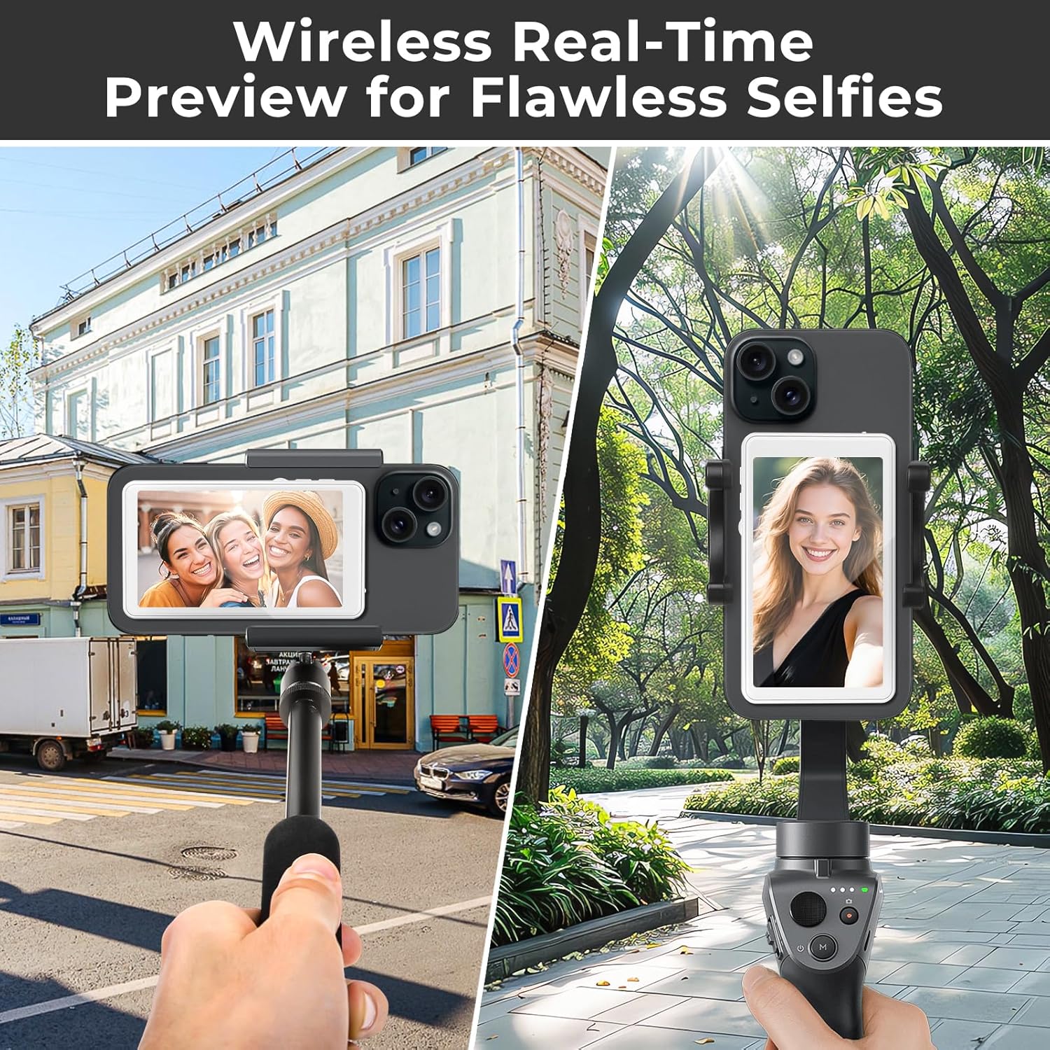 Magnetic Wireless Selfie Monitor Screen for iPhone Android, 1800mAh, Bluetooth Remote, 3-Level Brightness, White - Image 3