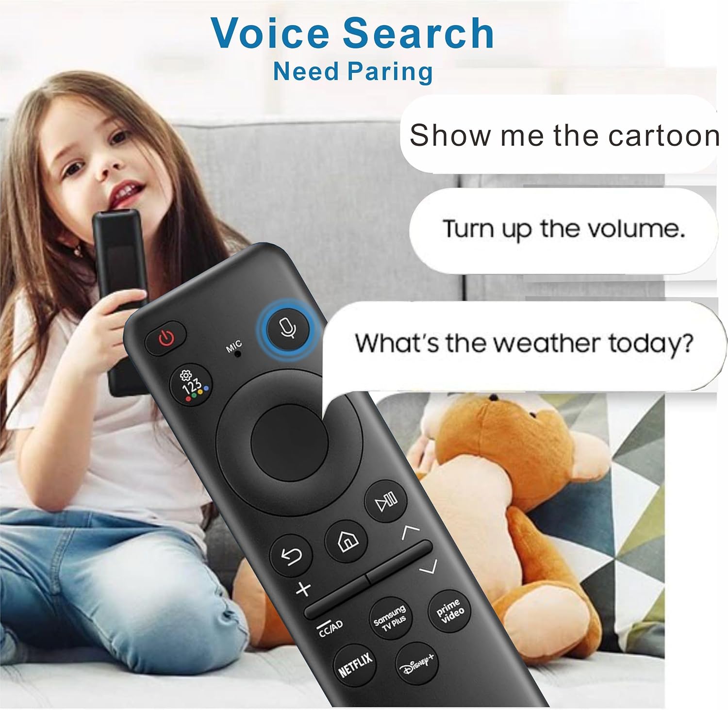 Rechargeable Solar Voice Remote Replacement for Samsung Smart TVs 2018-2025 Black - Image 4