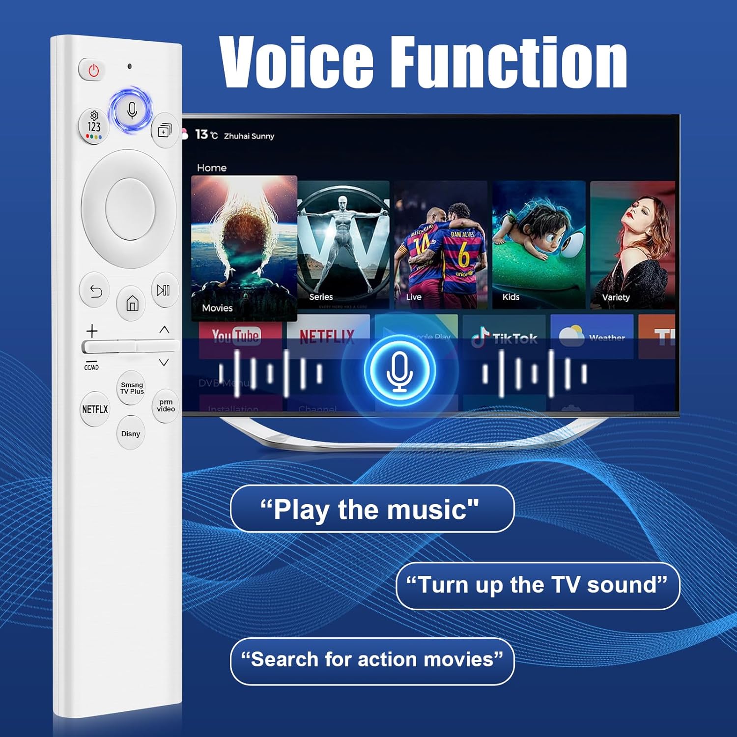 Solar Voice Replacement Remote Control for Samsung Crystal QLED 4K 8K Smart TVs White - Image 5