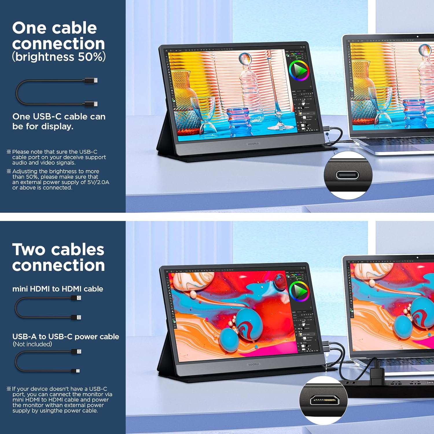 KOORUI 15.6 Inch 1080P FHD Portable Laptop Display IPS USB-C HDMI Travel Monitor w/Cover & Speakers - Image 2