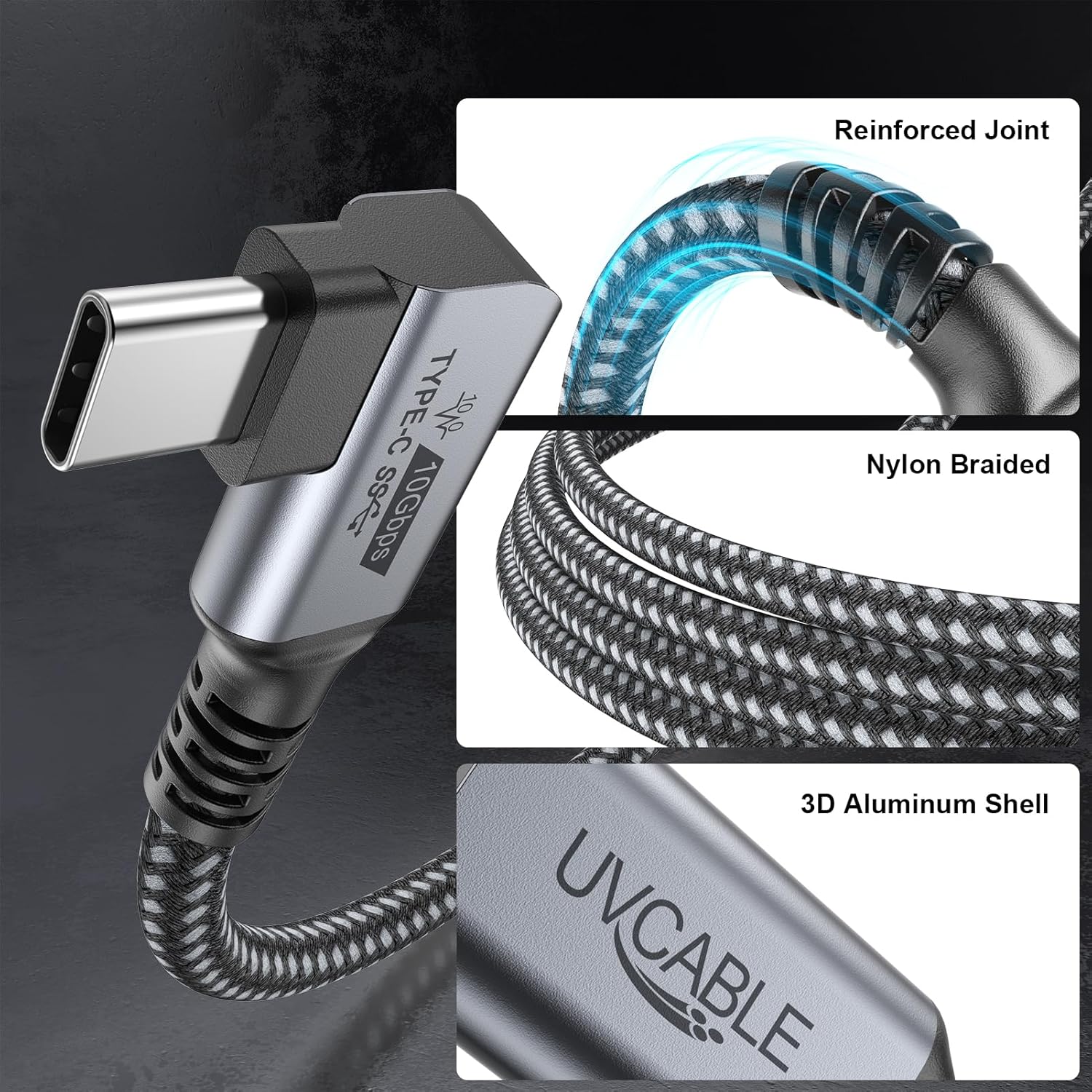 10Gbps 3ft USB C Extension Cable Right Angle 90 Degree 100W PD Charging 4K Video - Image 8