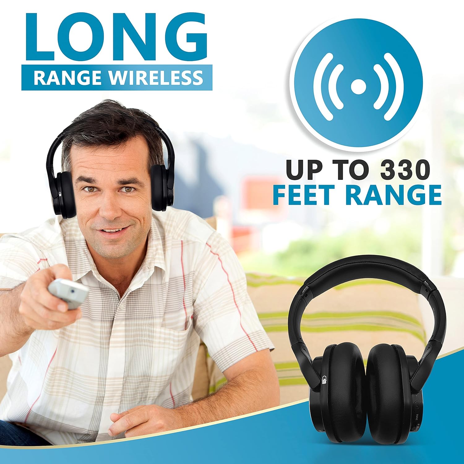 SEREONIC WH100 Wireless TV Headphones UHF RF Transmitter Charging Dock 150ft Range No Audio Delay Optical System - Image 4
