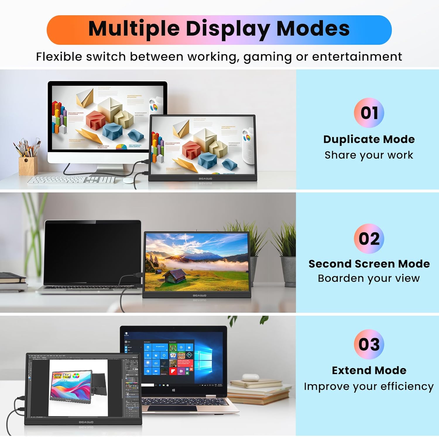 BIGASUO 15.6-inch FHD 1080P Portable Monitor HDR IPS Ultra-Slim with Speakers - Image 4