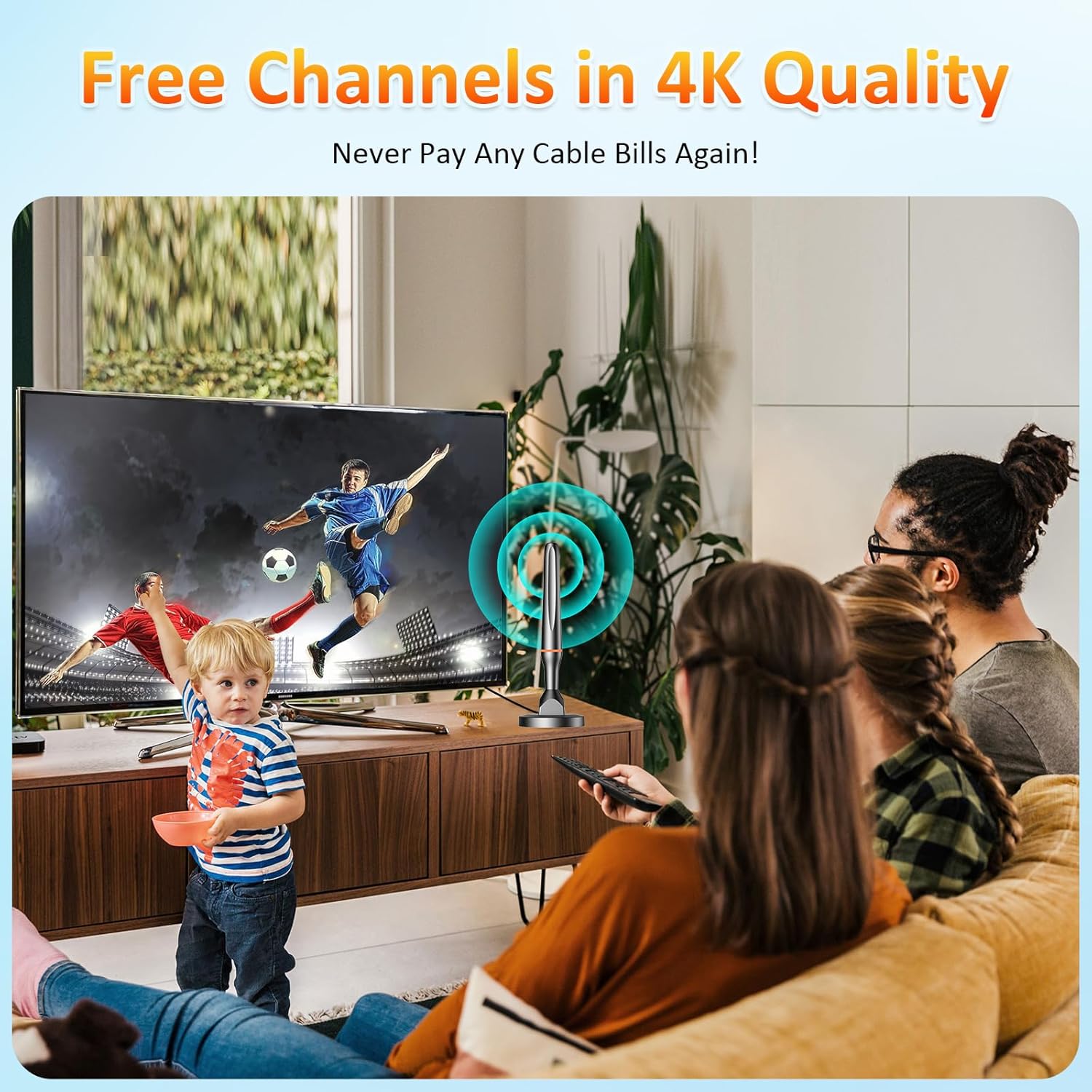 Smart TV Indoor Digital Antenna with Magnetic Base for 4K 1080p Local Channels 10FT Cable Dark Orange - Image 7