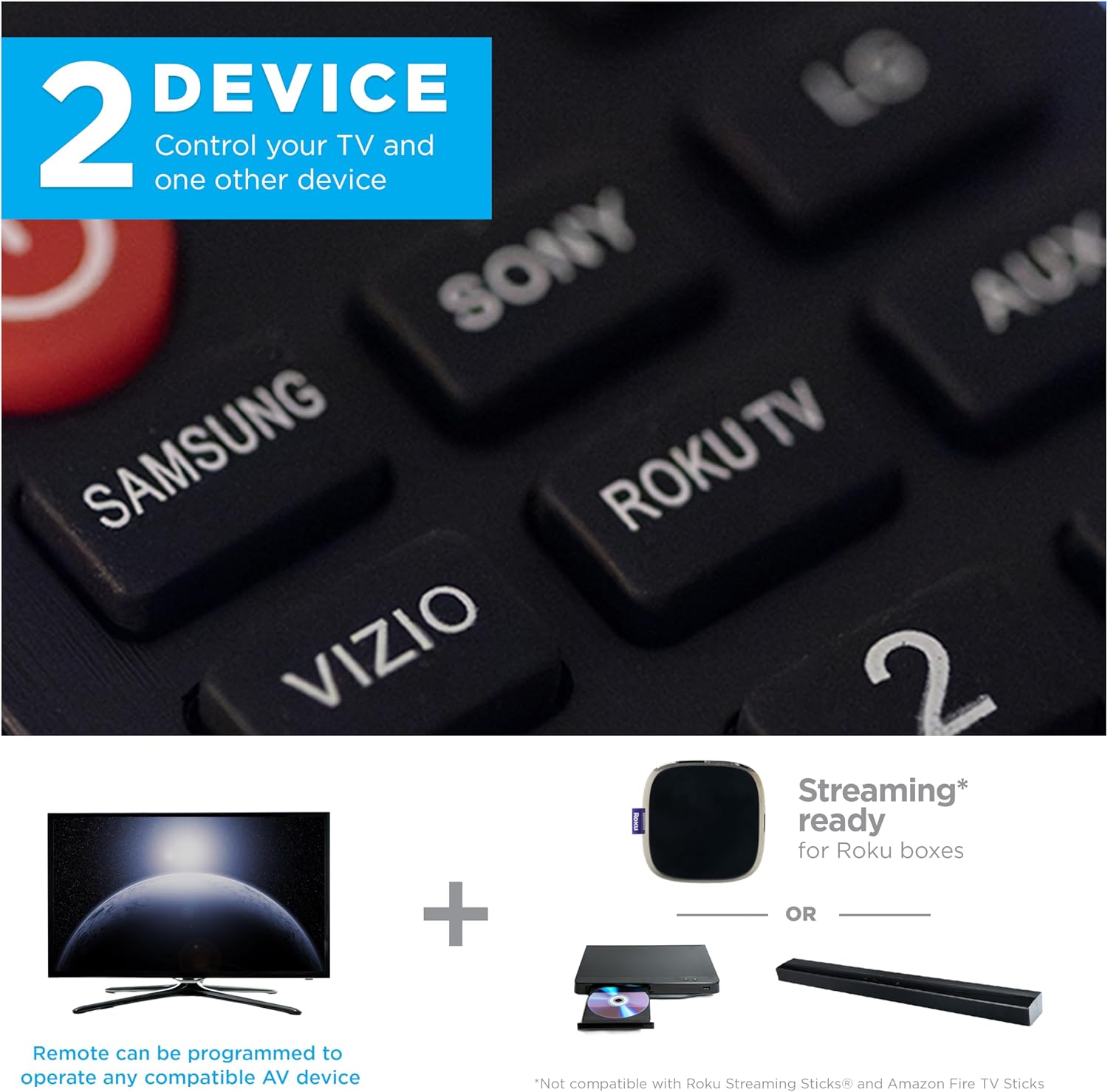 UltraPro OneTouch Universal Remote for Samsung TVs 2 Device Black - Image 4