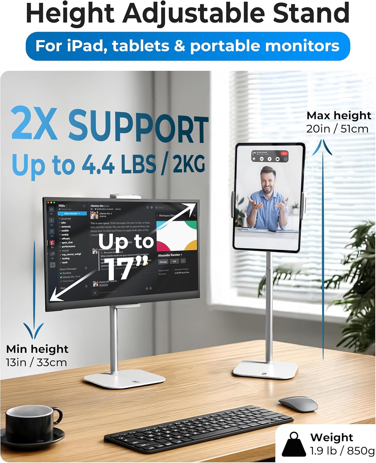 COOPER Frost White 7-17 Inch Tablet Holder Stand Adjustable Height for Desk 4.4lb Capacity - Image 2