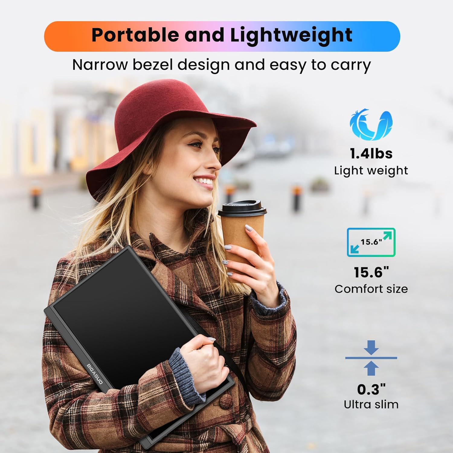 BIGASUO 15.6-inch FHD 1080P Portable Monitor HDR IPS Ultra-Slim with Speakers - Image 5