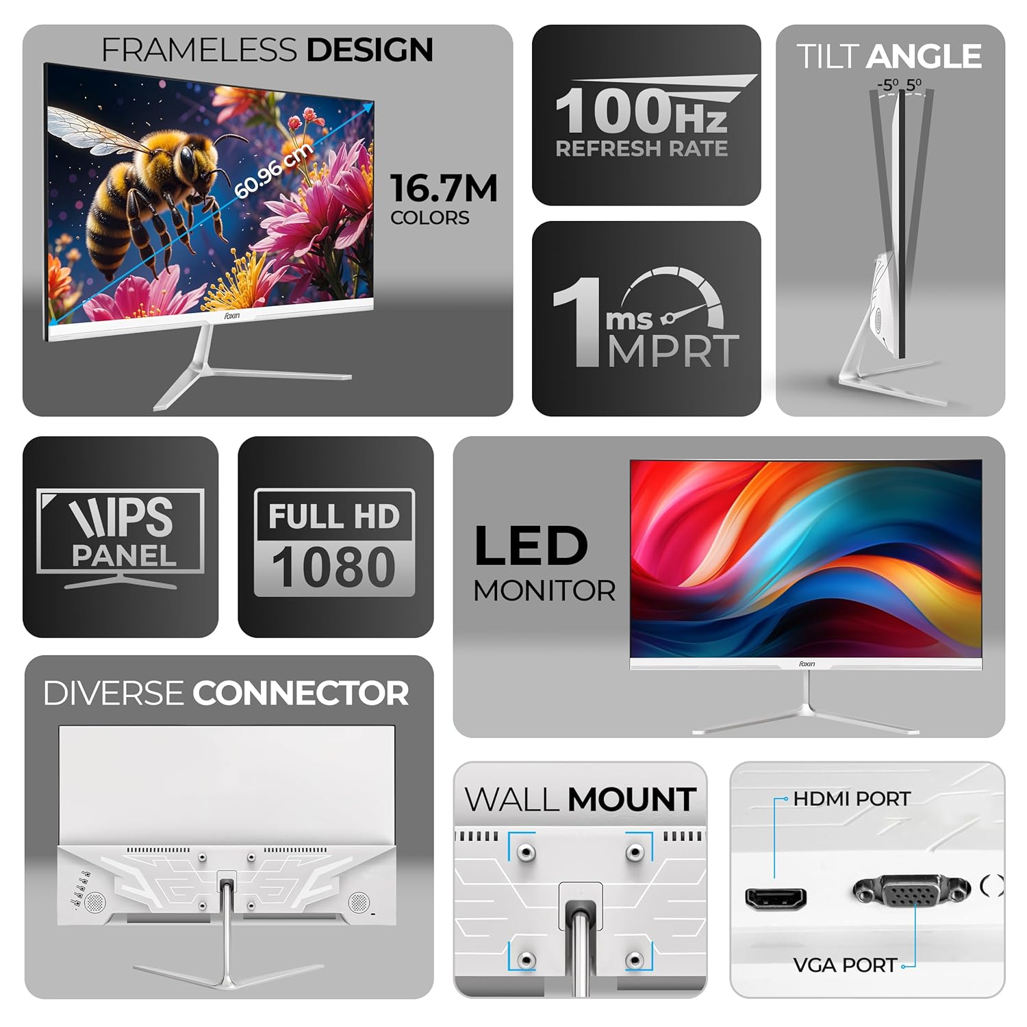 Foxin Elite 27 Inch FHD IPS Flat LED Monitor 100Hz 1ms Frameless Slim - Image 2
