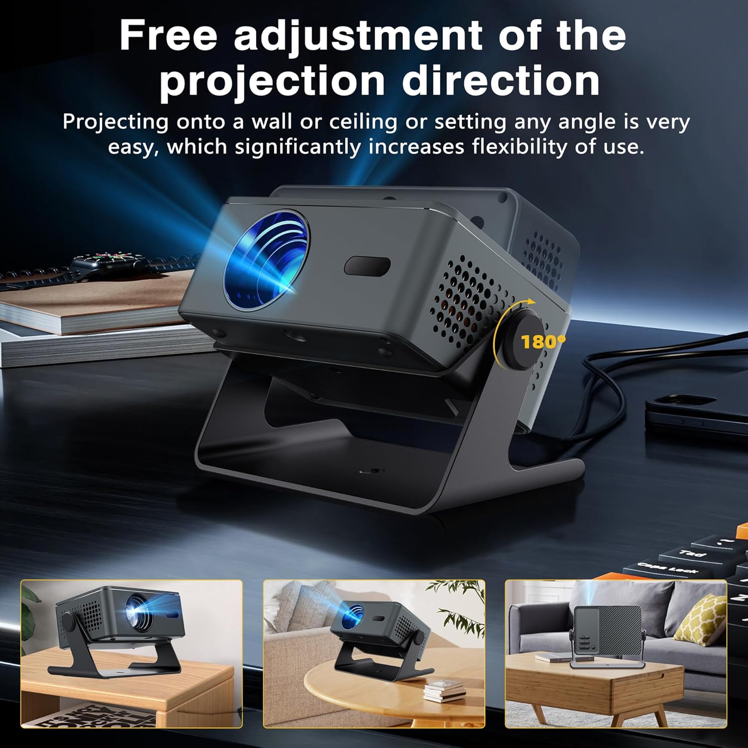 Portable 4K WiFi Bluetooth Projector with Auto Focus and 180° Adjustment - Image 4