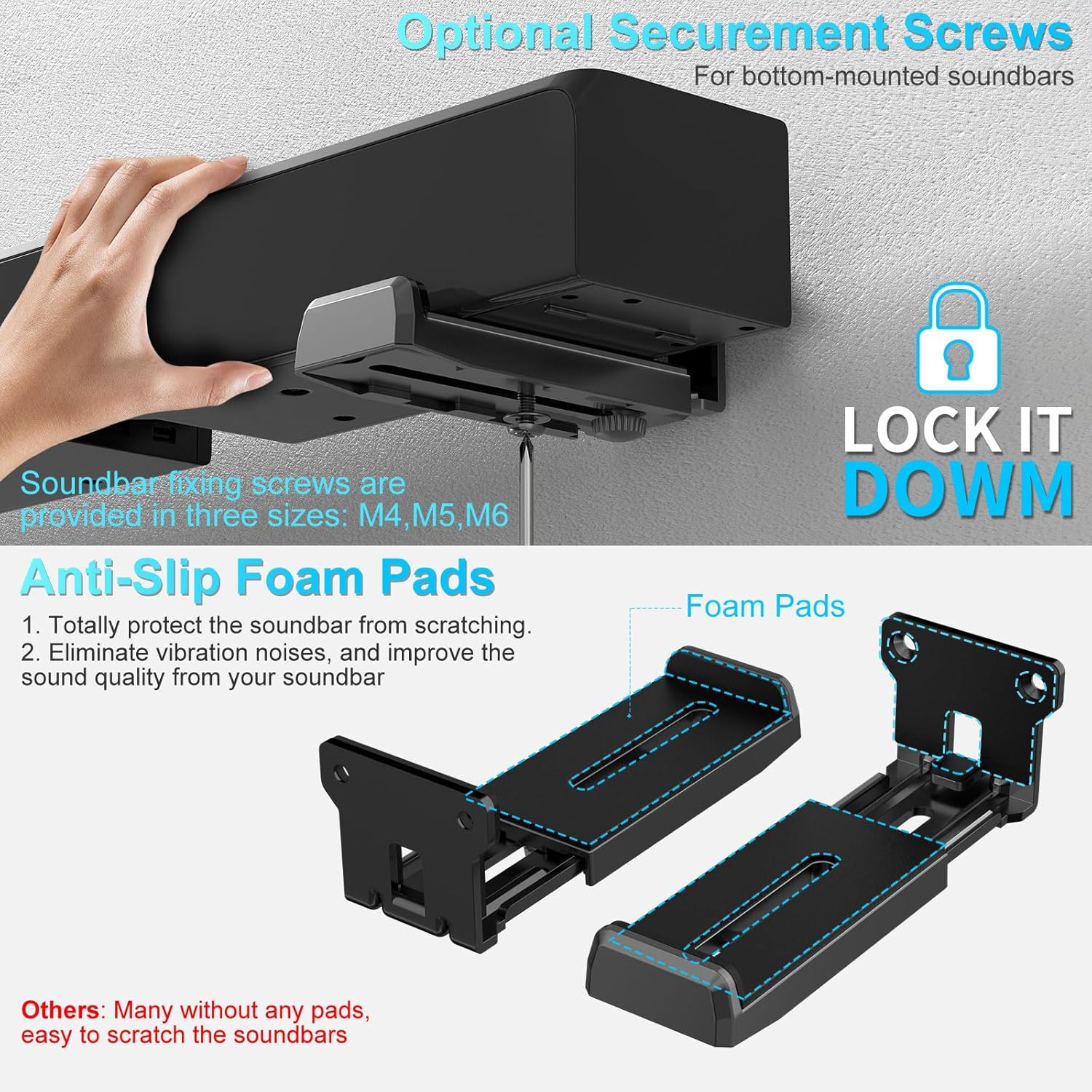 Adjustable Soundbar Wall Mount Bracket for Most Brands, Black, 33 lbs Capacity - Image 4