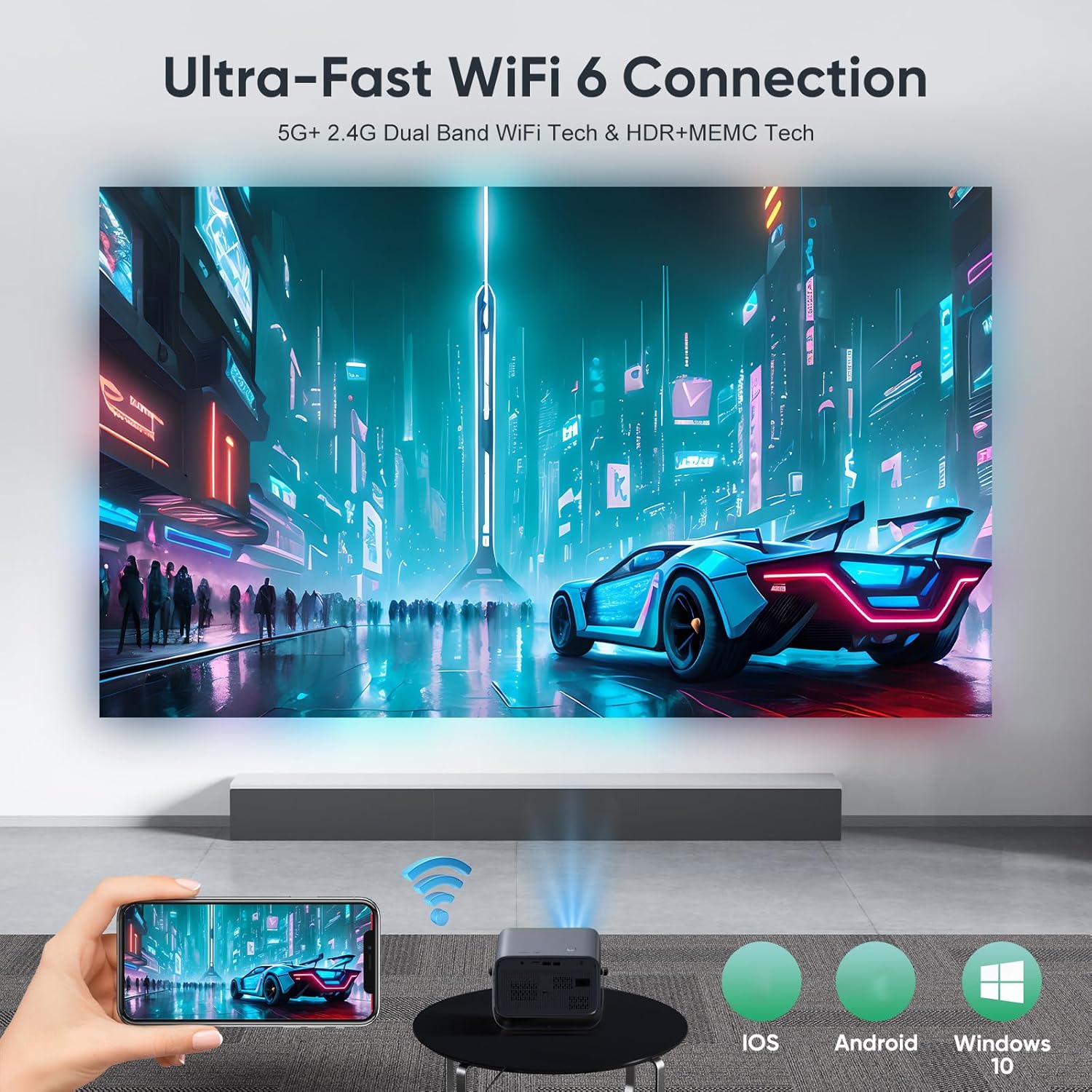 4K WiFi Bluetooth Outdoor Movie Projector 360° Rotatable with Auto Focus, Keystone, and Zoom - Image 5