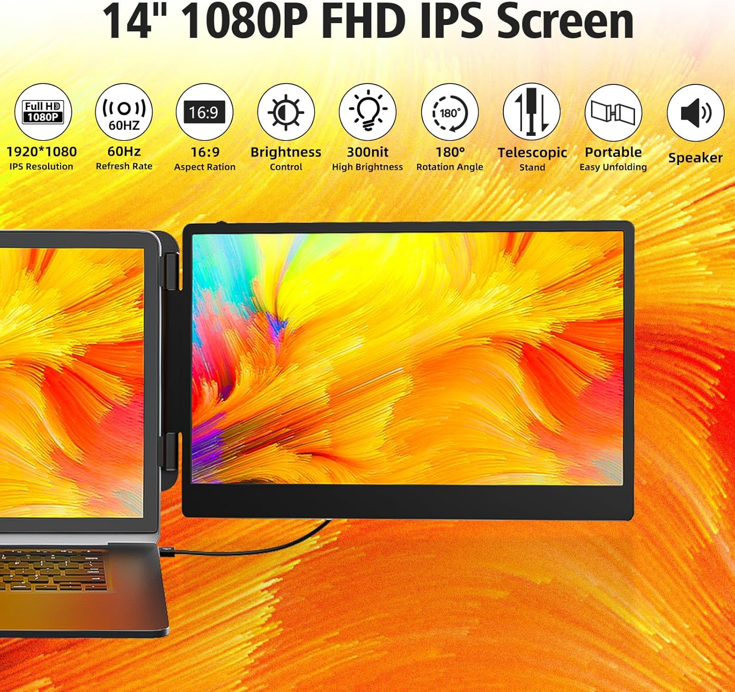 14 Inch Portable IPS FHD 1080P Laptop Screen Extender Dual Monitor with HDMI USB-A Type-C Compatibility - Image 4