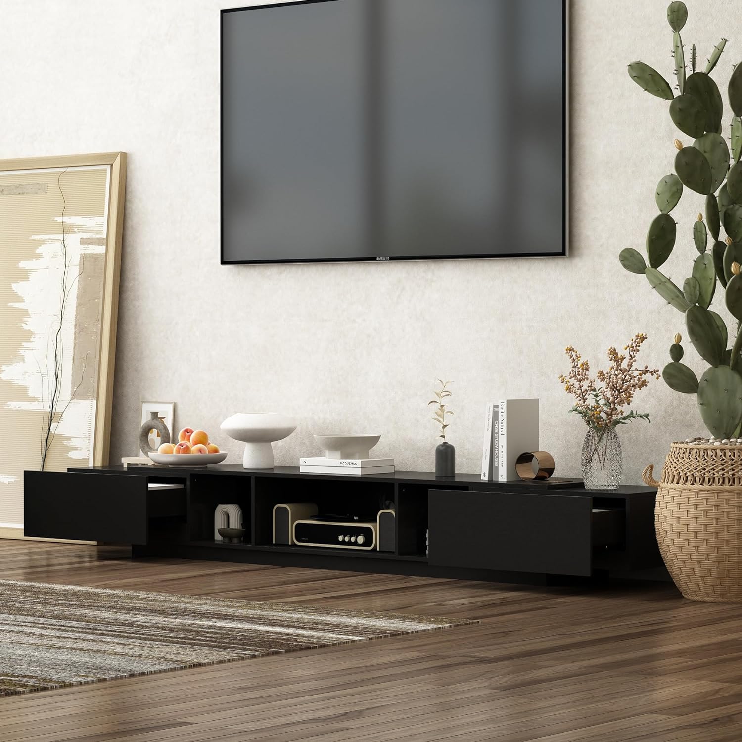 AIEGLE 94.5" Black Modern TV Stand with 2 Drawers and Shelves for 100+ Inch TVs - Image 2