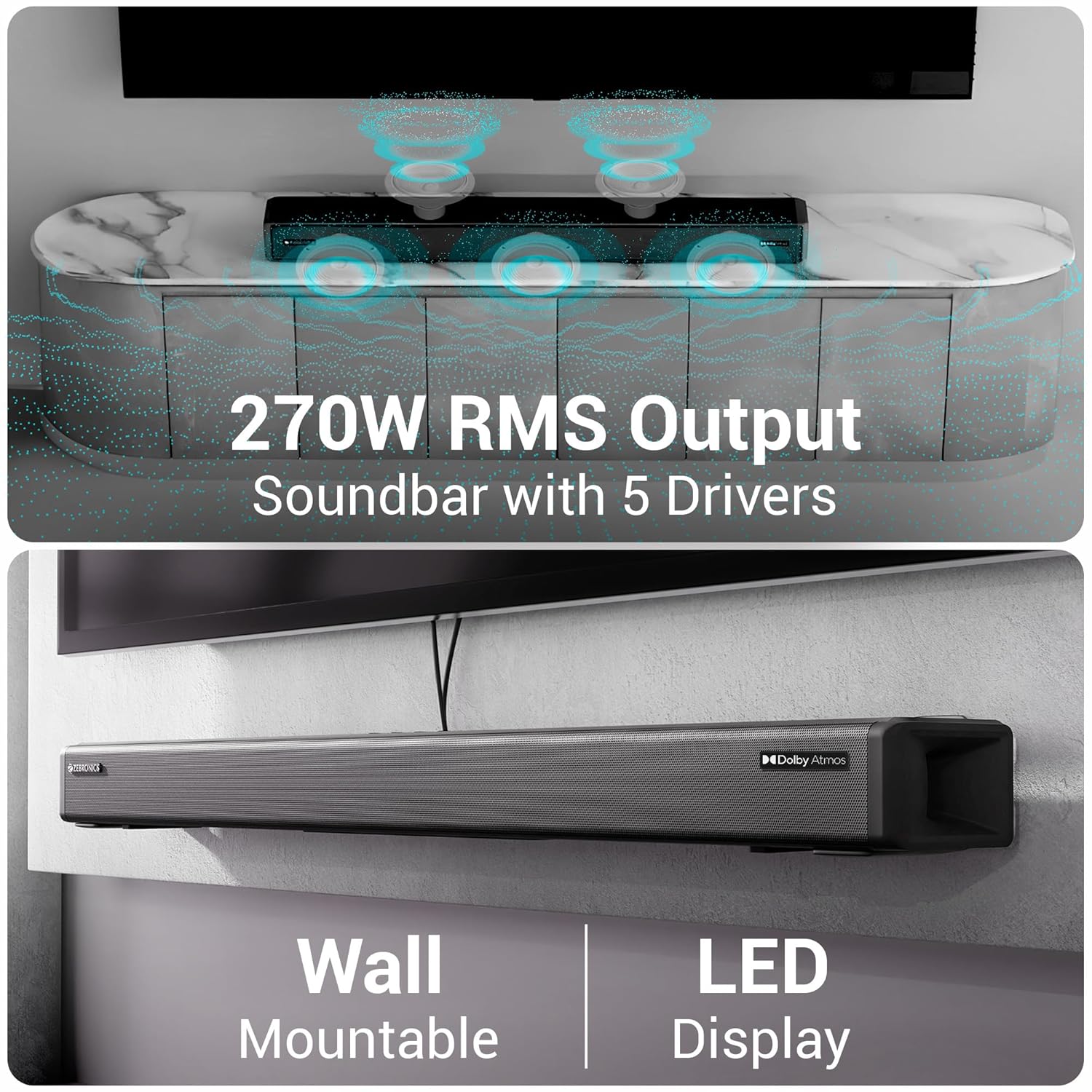Zebronics Juke Bar 9775 650W 5.2.2 Channel Dolby Atmos Soundbar with Dual Wireless Subwoofers - Image 5
