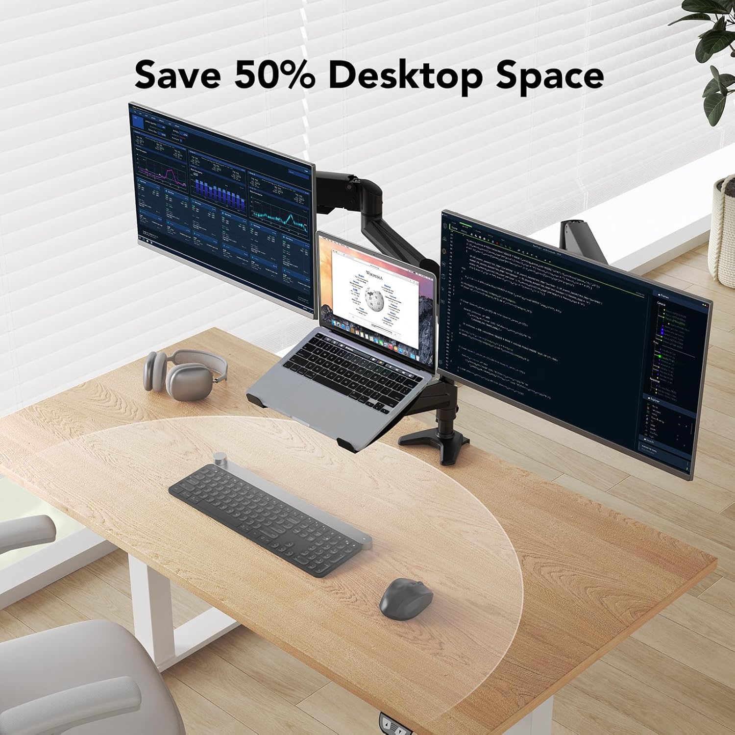 HUANUO Dual Monitor Laptop Mount for 32" Monitor 17" Laptop VESA 75/100mm - Image 5