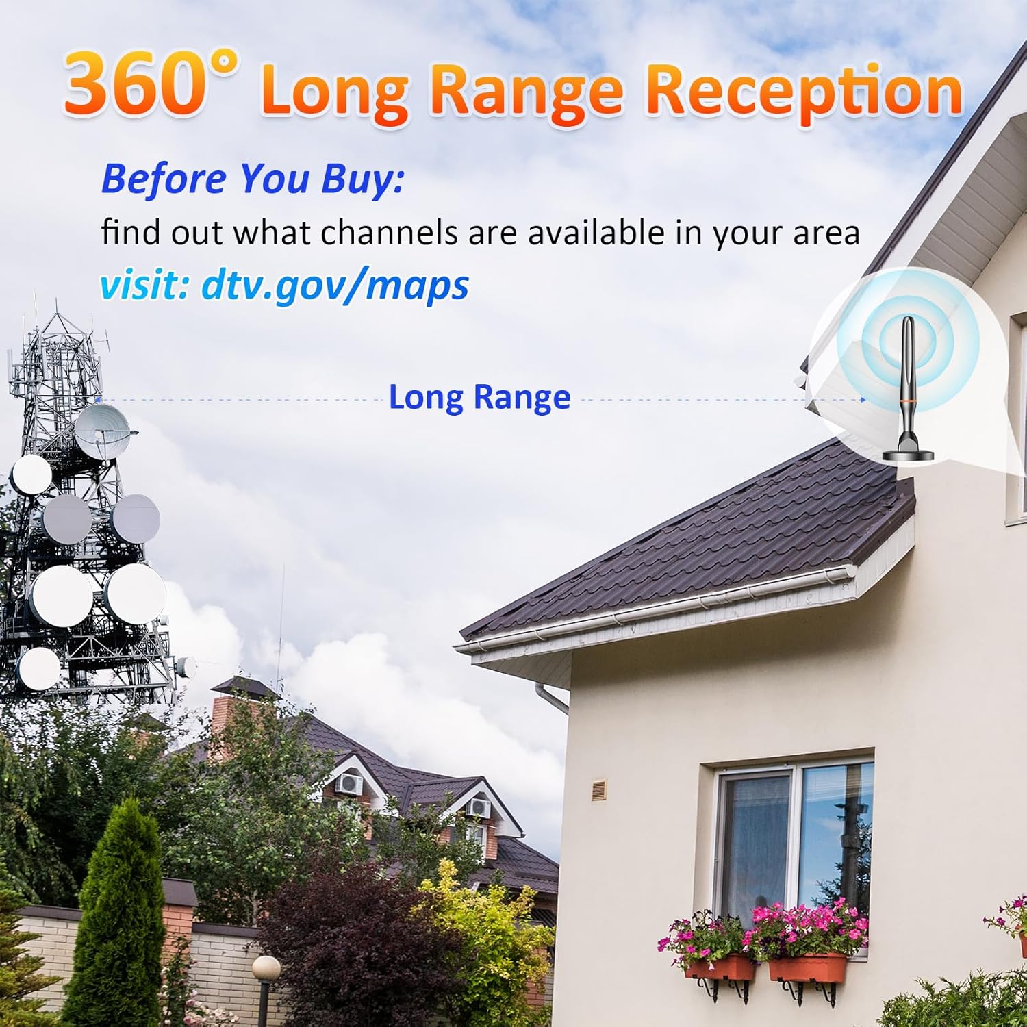 Smart TV Indoor Digital Antenna with Magnetic Base for 4K 1080p Local Channels 10FT Cable Dark Orange - Image 5