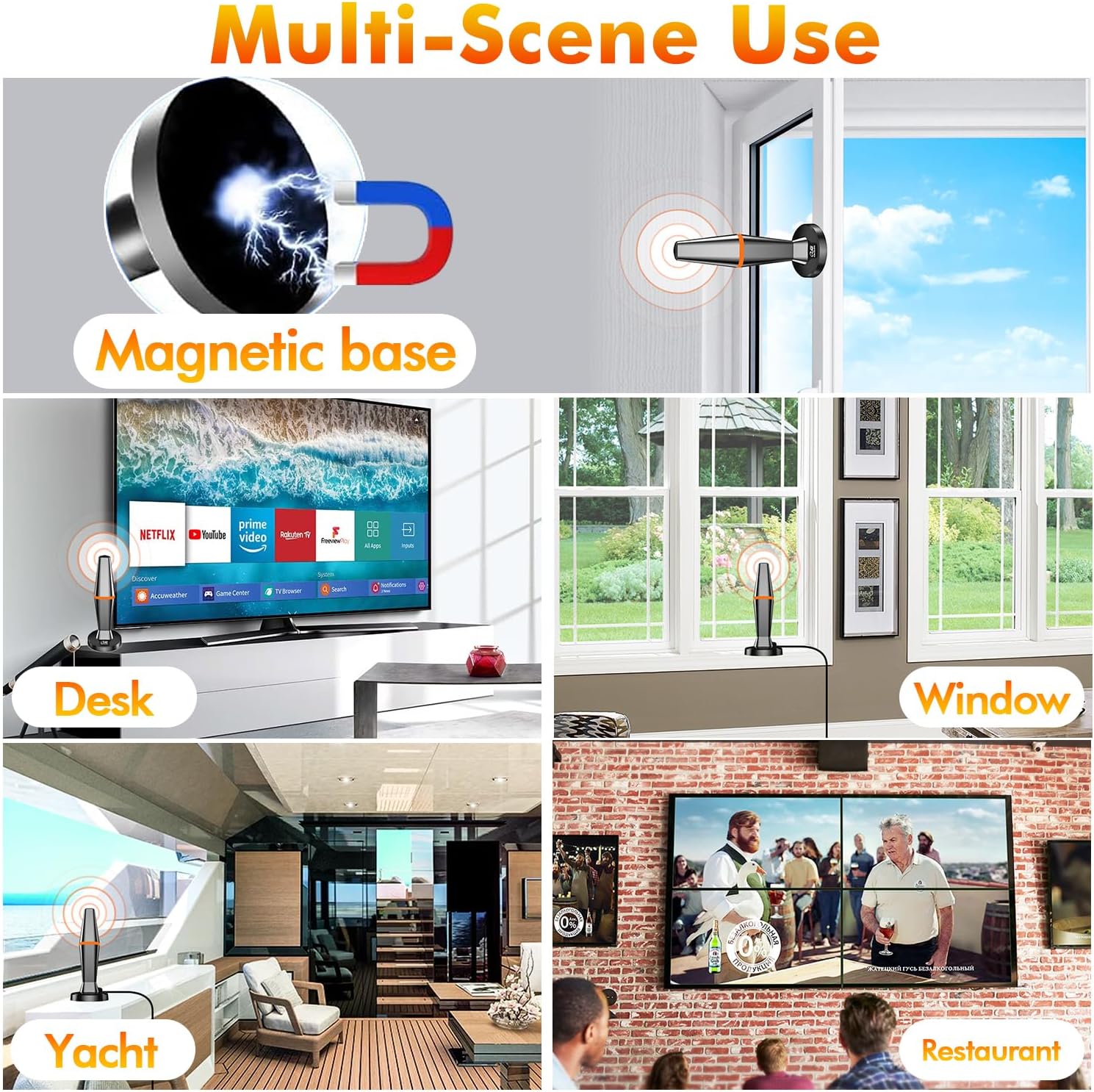 Smart TV Indoor Digital Antenna with Magnetic Base, 10ft Cable, 4K 1080p Reception for Local Channels - Image 6