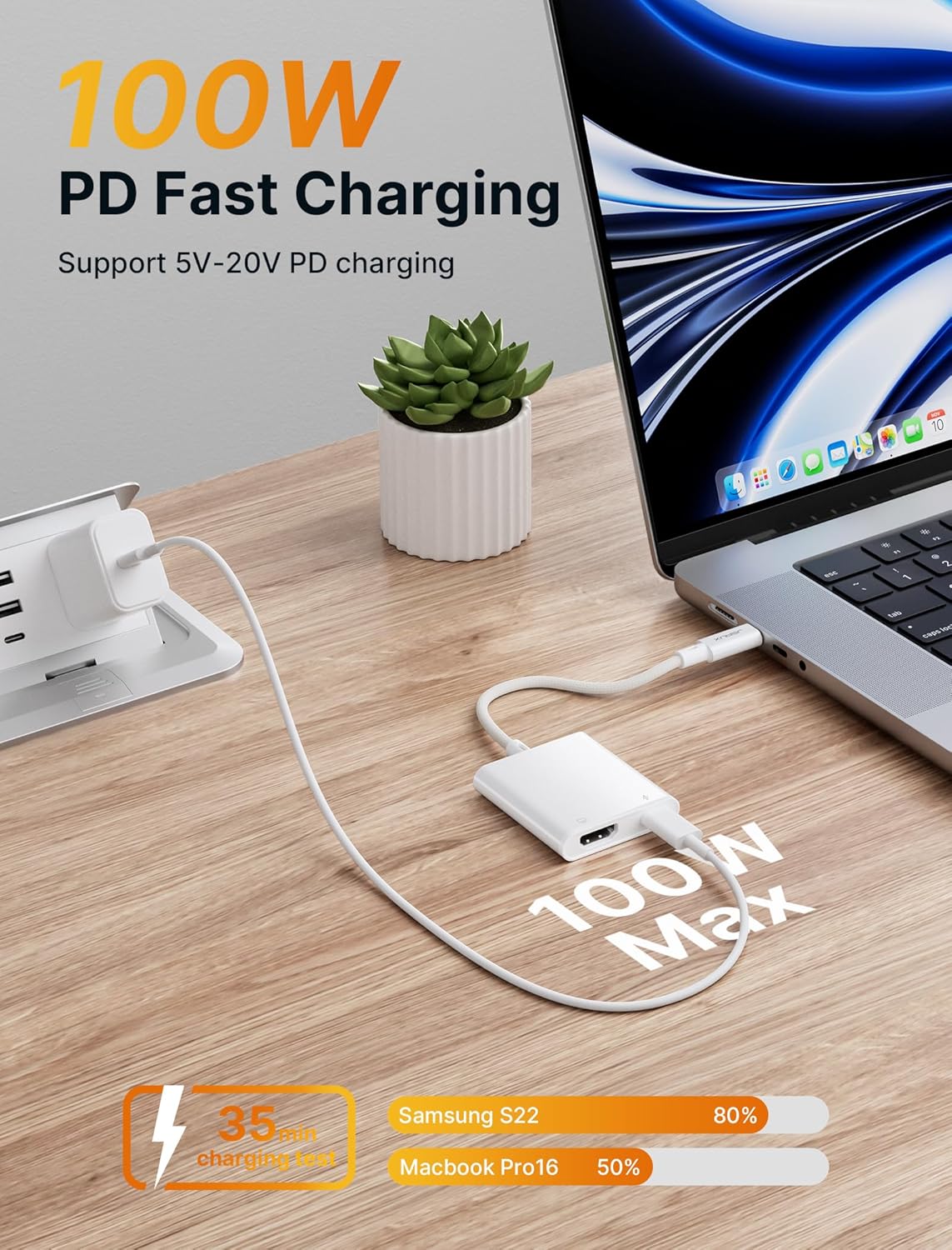 JSAUX 2-in-1 USB C to HDMI Adapter 4K 100W PD Charge for iPhone 16/15 Pro Max, MacBook, Samsung S24 - Image 5
