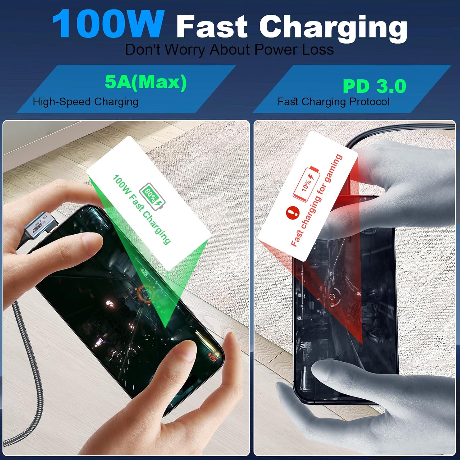 10Gbps 3ft USB C Extension Cable Right Angle 90 Degree 100W PD Charging 4K Video - Image 2