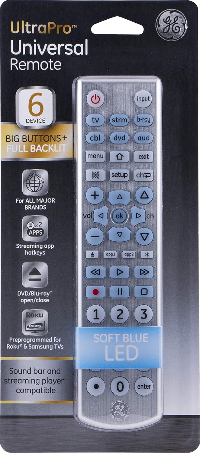 GE 6-Device Backlit Universal Remote Control for Smart TVs and Streaming Players Silver - Image 8