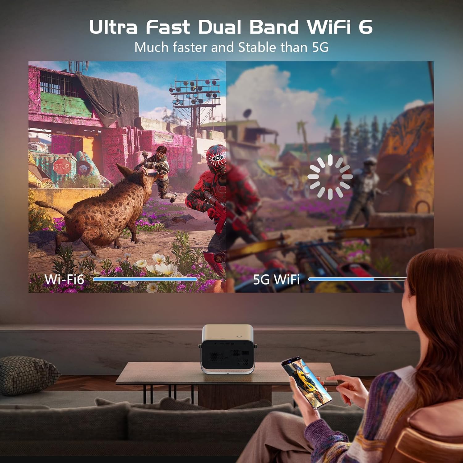 Portable 4K WiFi Bluetooth Movie Projector 200 ANSI with Auto Focus Keystone 360° Rotation - Image 5