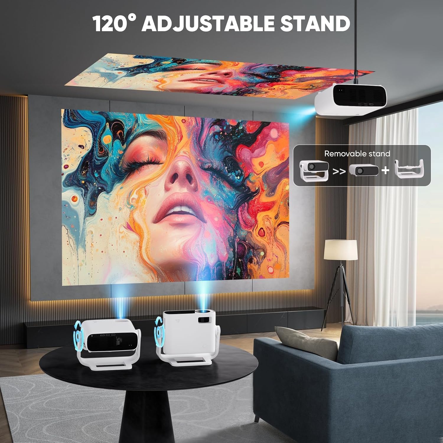 2025 Smart WiFi 6 Bluetooth Mini Portable Projector Native 1080P 4K Support Grey - Image 5
