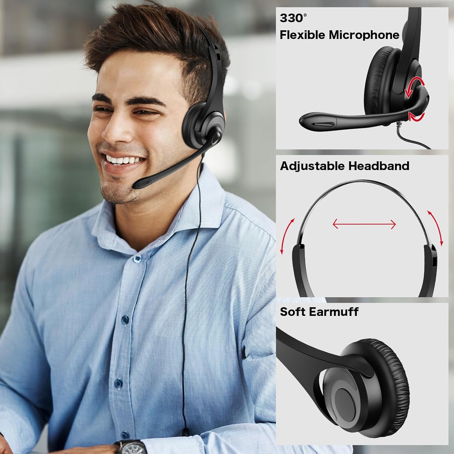 Voistek Wired Mono USB Headset with Noise Cancelling Microphone, Single Ear Comfort for Laptop PC Mac Office Zoom - Image 6