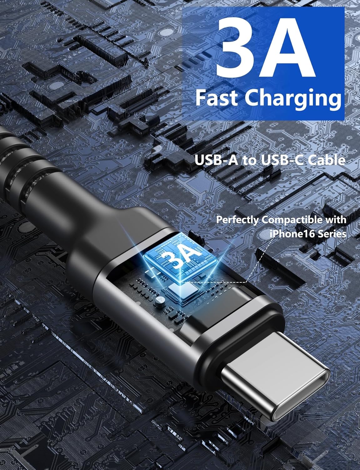 2 Pack 1FT USB A to USB C Fast Charging Cable for iPhone 16/15 Samsung Galaxy Google - Image 3