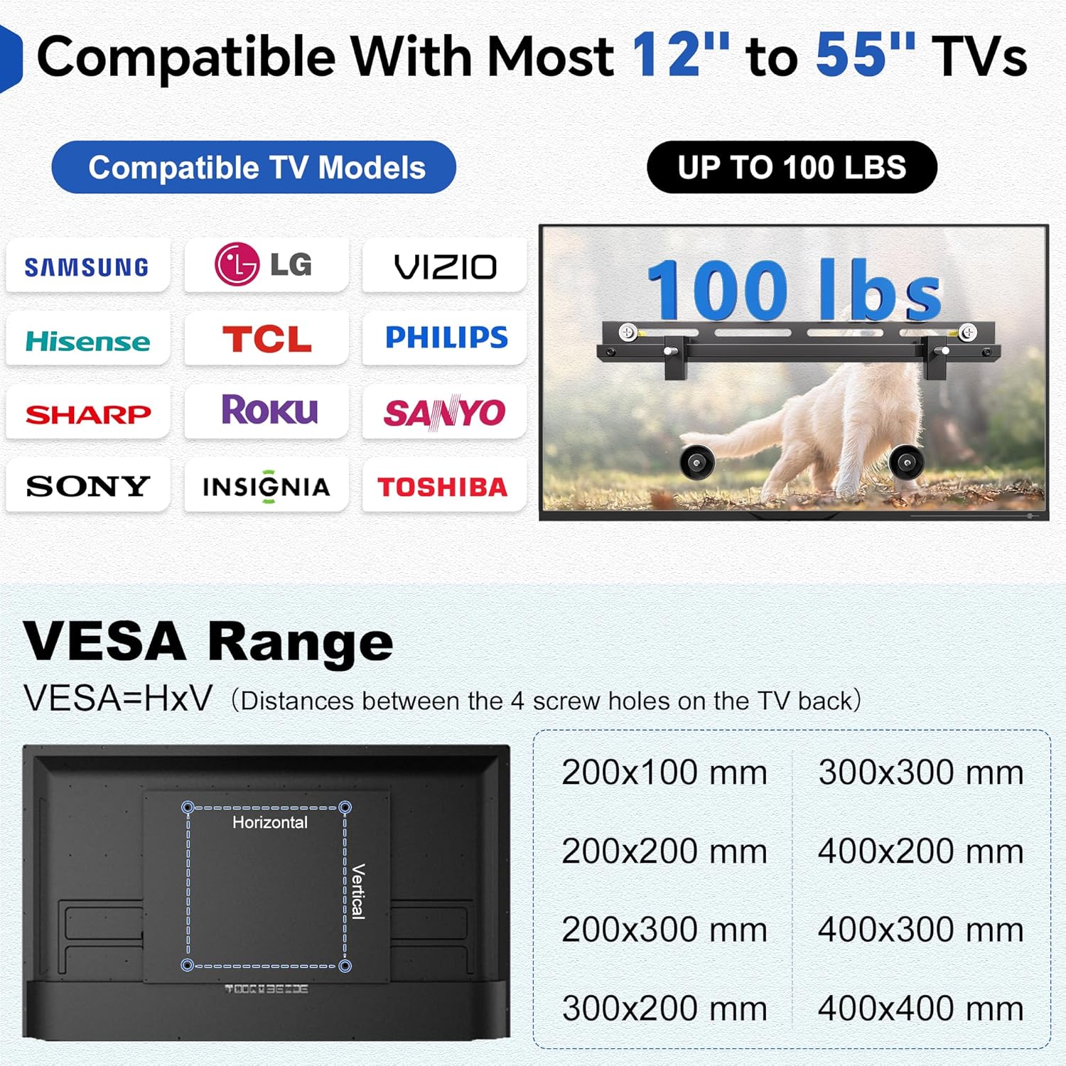 Auoace Low Profile 12-55 Inch TV Wall Mount 100 Lbs Capacity Universal Smart TV Bracket - Image 6
