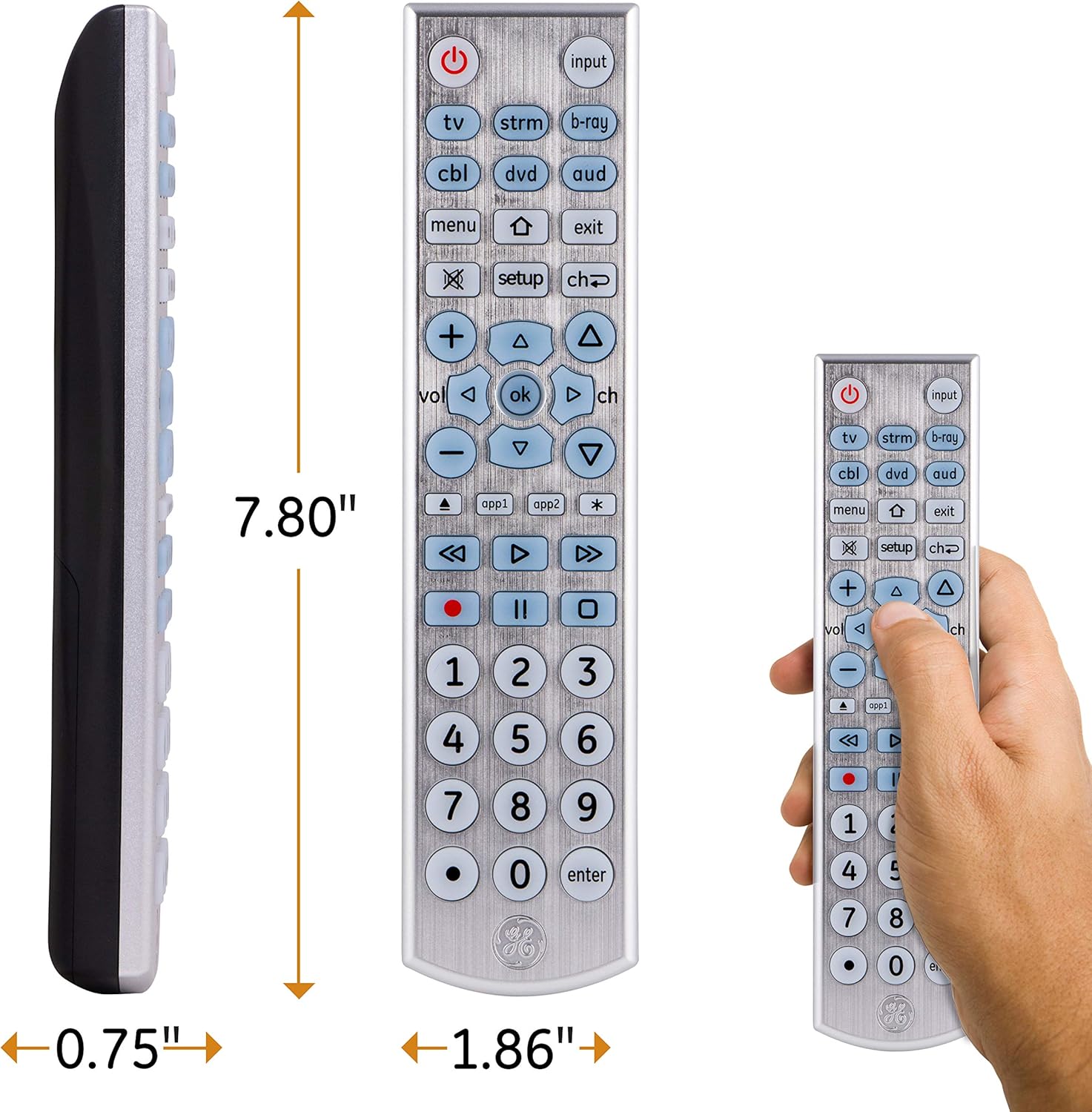 GE 6-Device Backlit Universal Remote Control for Smart TVs and Streaming Players Silver - Image 4