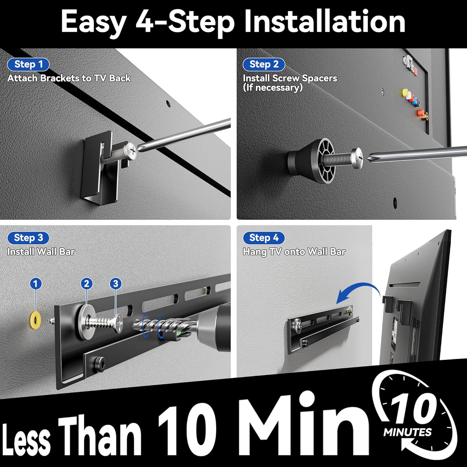 Auoace Low Profile 12-55 Inch TV Wall Mount 100 Lbs Capacity Universal Smart TV Bracket - Image 5