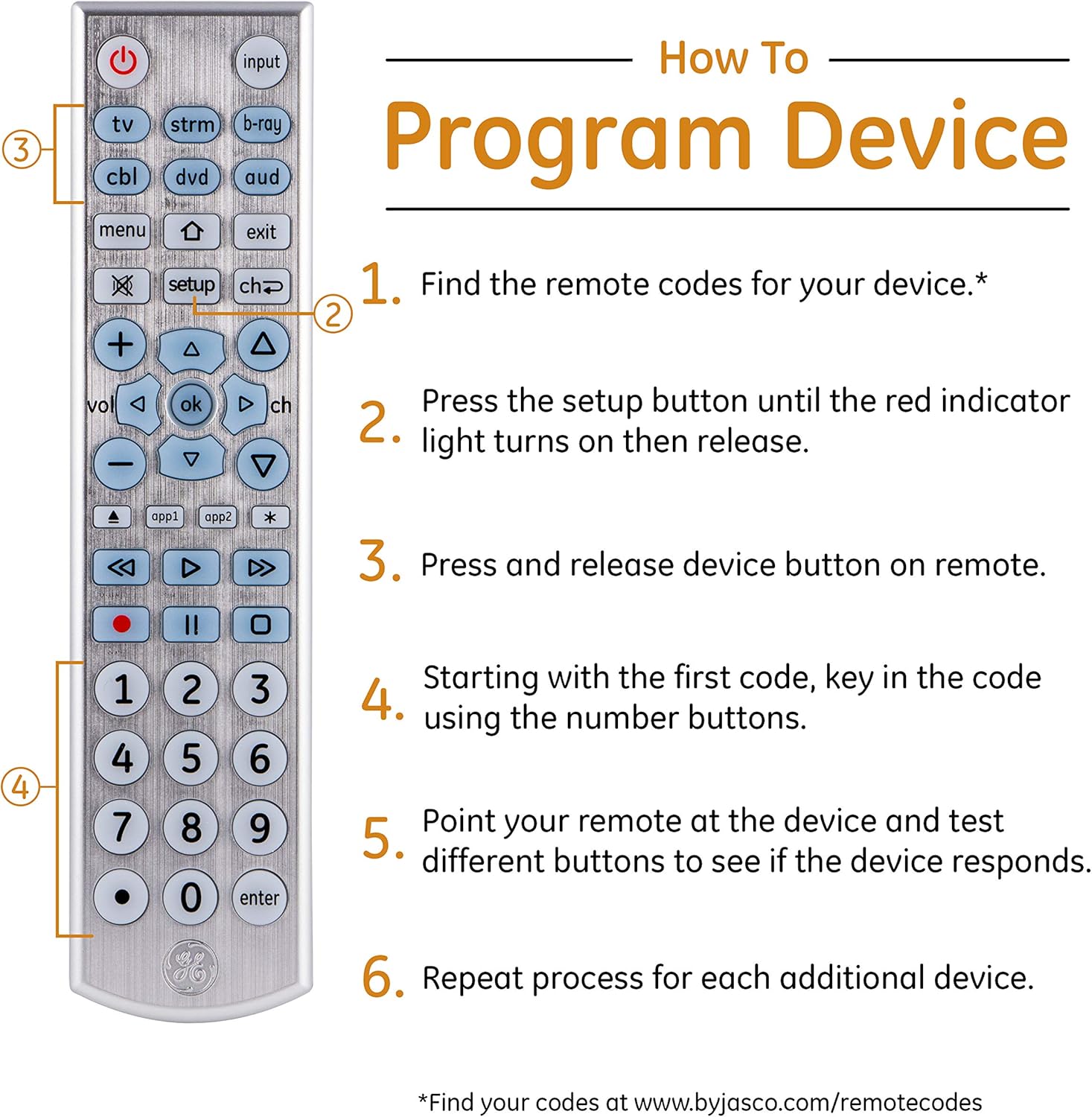 GE 6-Device Backlit Universal Remote Control for Smart TVs and Streaming Players Silver - Image 6