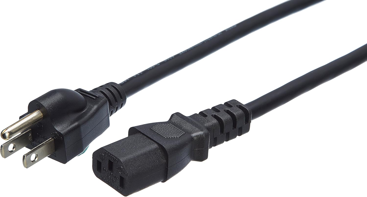 Amazon Basics 15 ft Black Power Cord Replacement for Monitors and TVs 24 Count