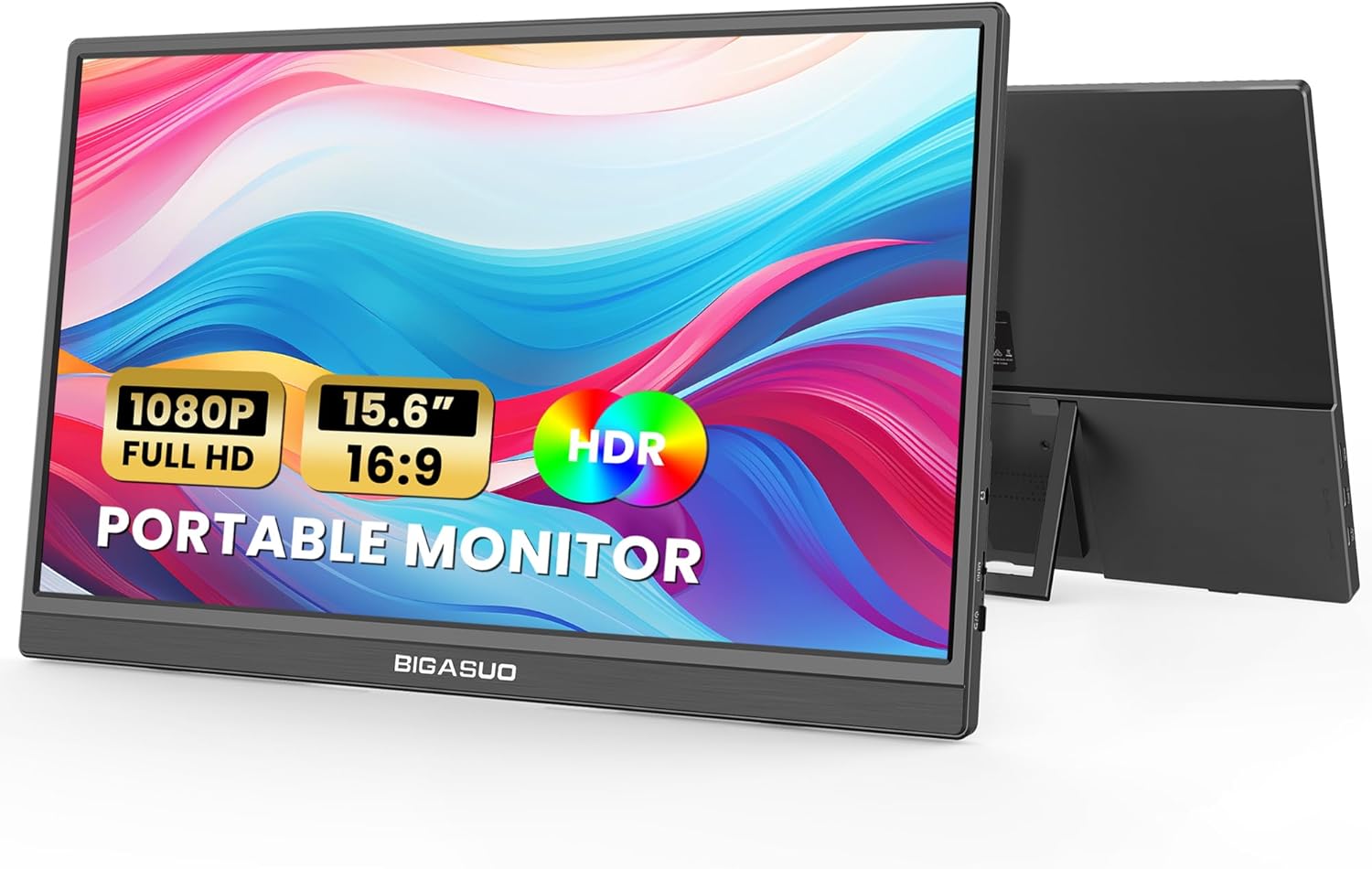 BIGASUO 15.6-inch FHD 1080P Portable Monitor HDR IPS Ultra-Slim with Speakers