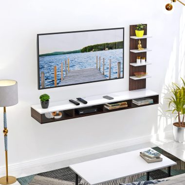 BLUEWUD Primax Large Wenge White Wood TV Unit with Shelves for 50" TVs