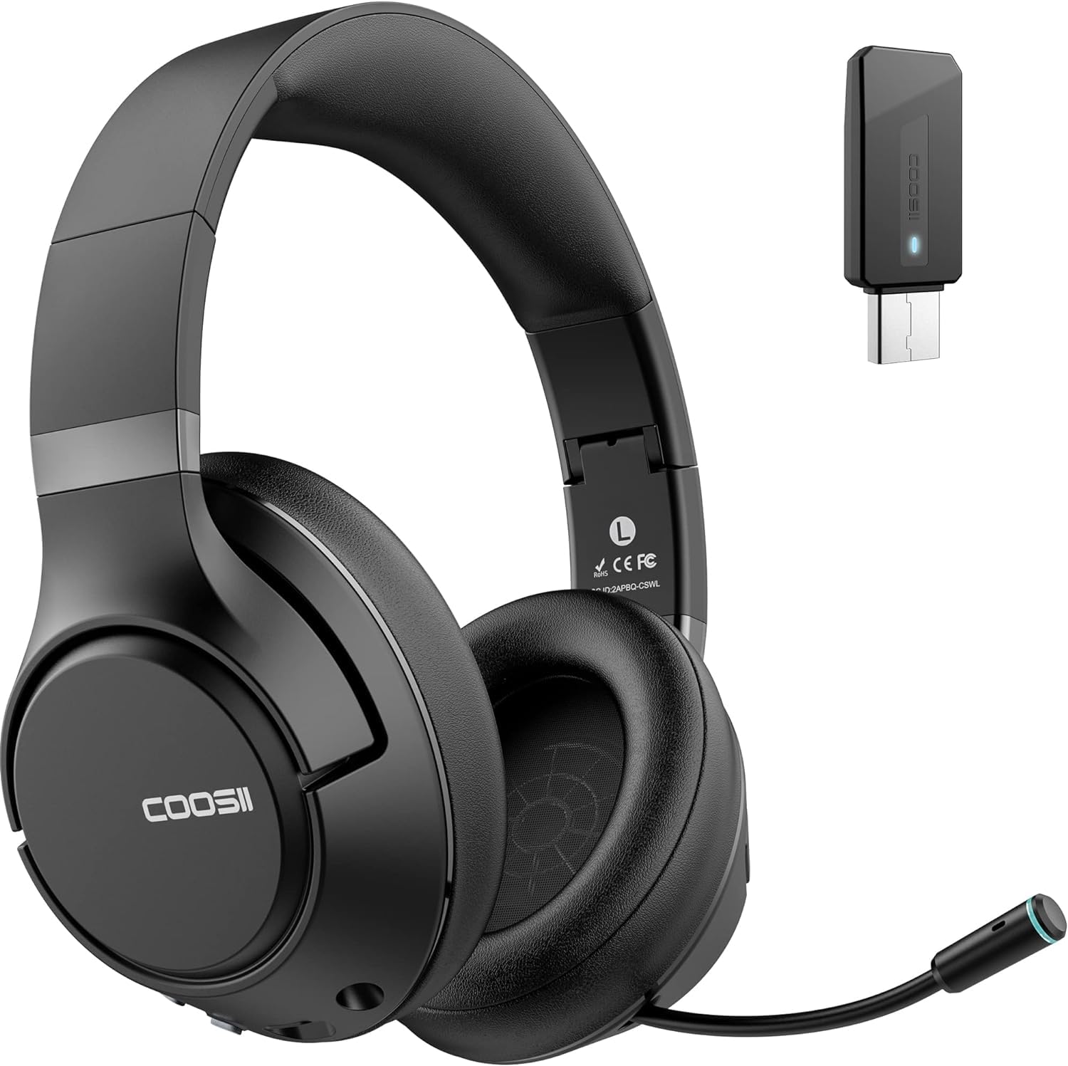 COOSII H300 Wireless Bluetooth Headphones with Noise Cancelling Mic, USB Dongle, Mute, 13-Word Title
