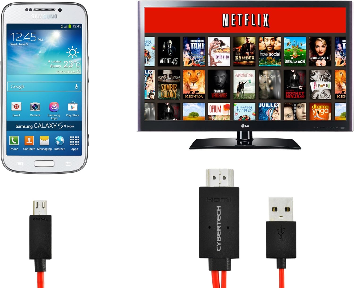 CYBERTECH 2-Meter MHL Micro USB to HDMI Adapter Cable for Samsung Galaxy Tab 3 8.0 10.1