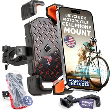 Handlebar Cell Phone Mount for Bicycle Motorcycle ATV Scooter Ebike Includes Mirror Mount Rain-Cover